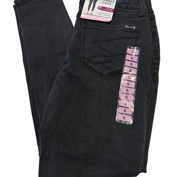 Seven7 Womens Black Distressed Dark Wash Tummyless High Rise Skinny Jeans Size 6 - Picture 3 of 8